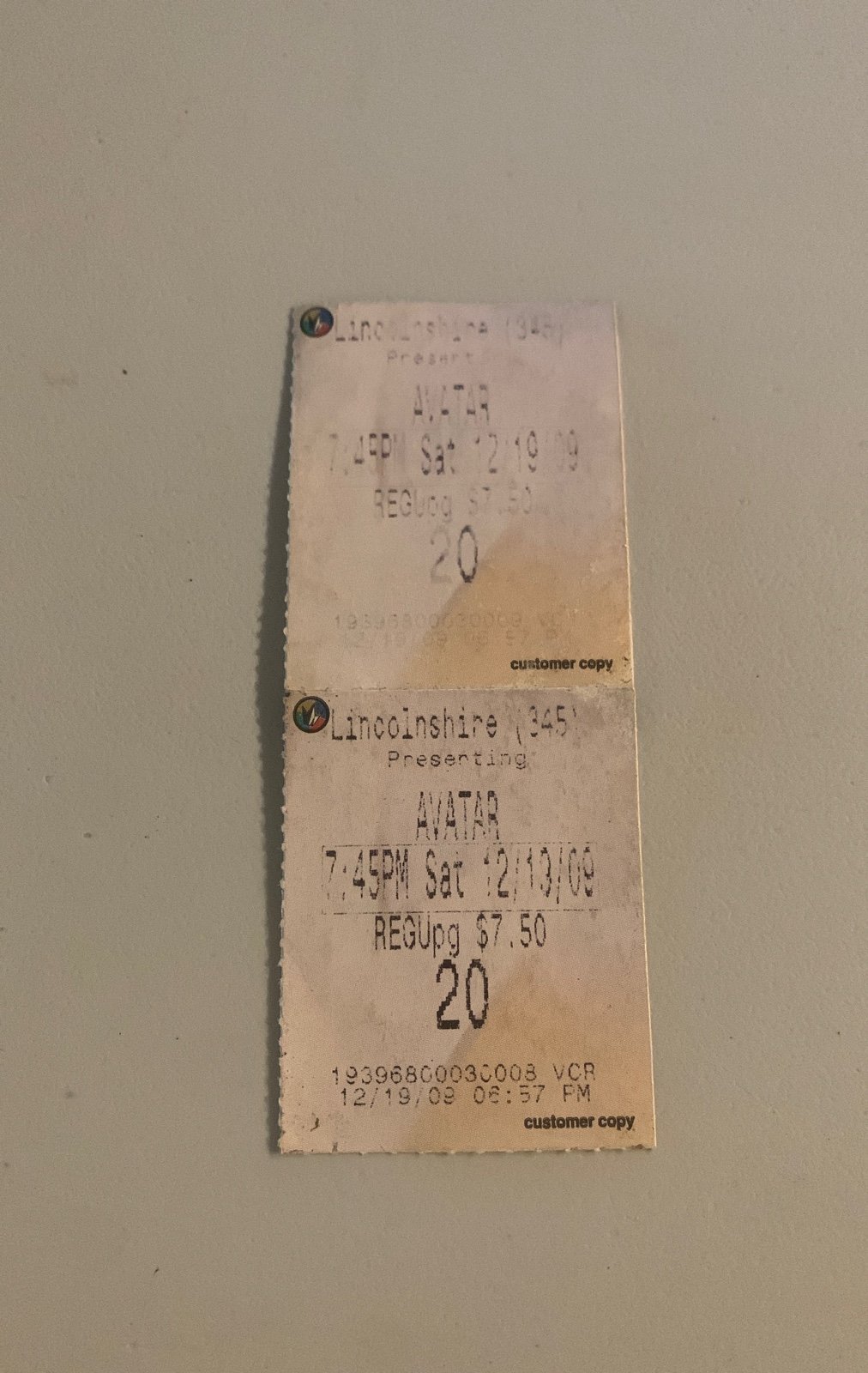 Two Avatar (12/13/2009) Original Movie Ticket Stubs