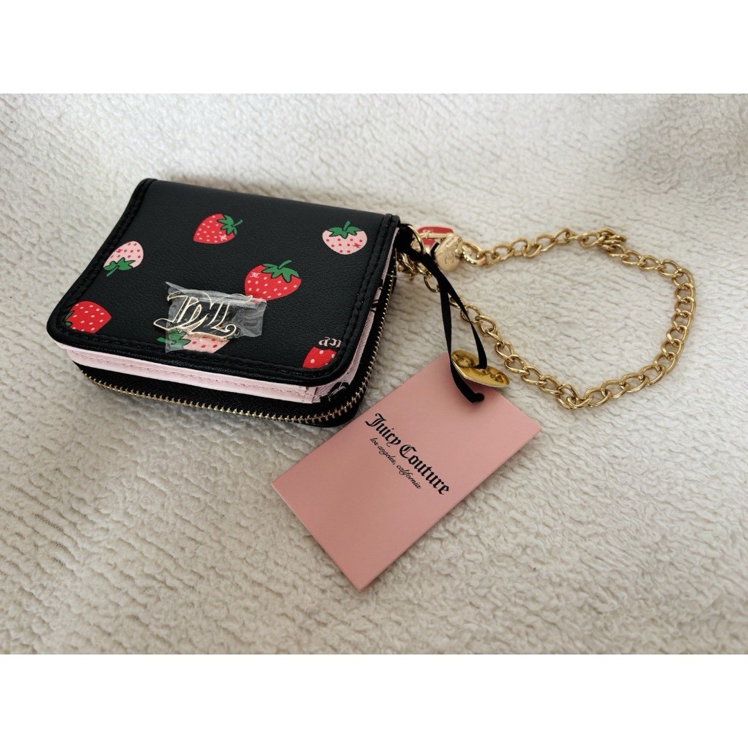 NWT Juicy Couture Sweet Juicy Square Zip Around Wallet Black/ Strawberry