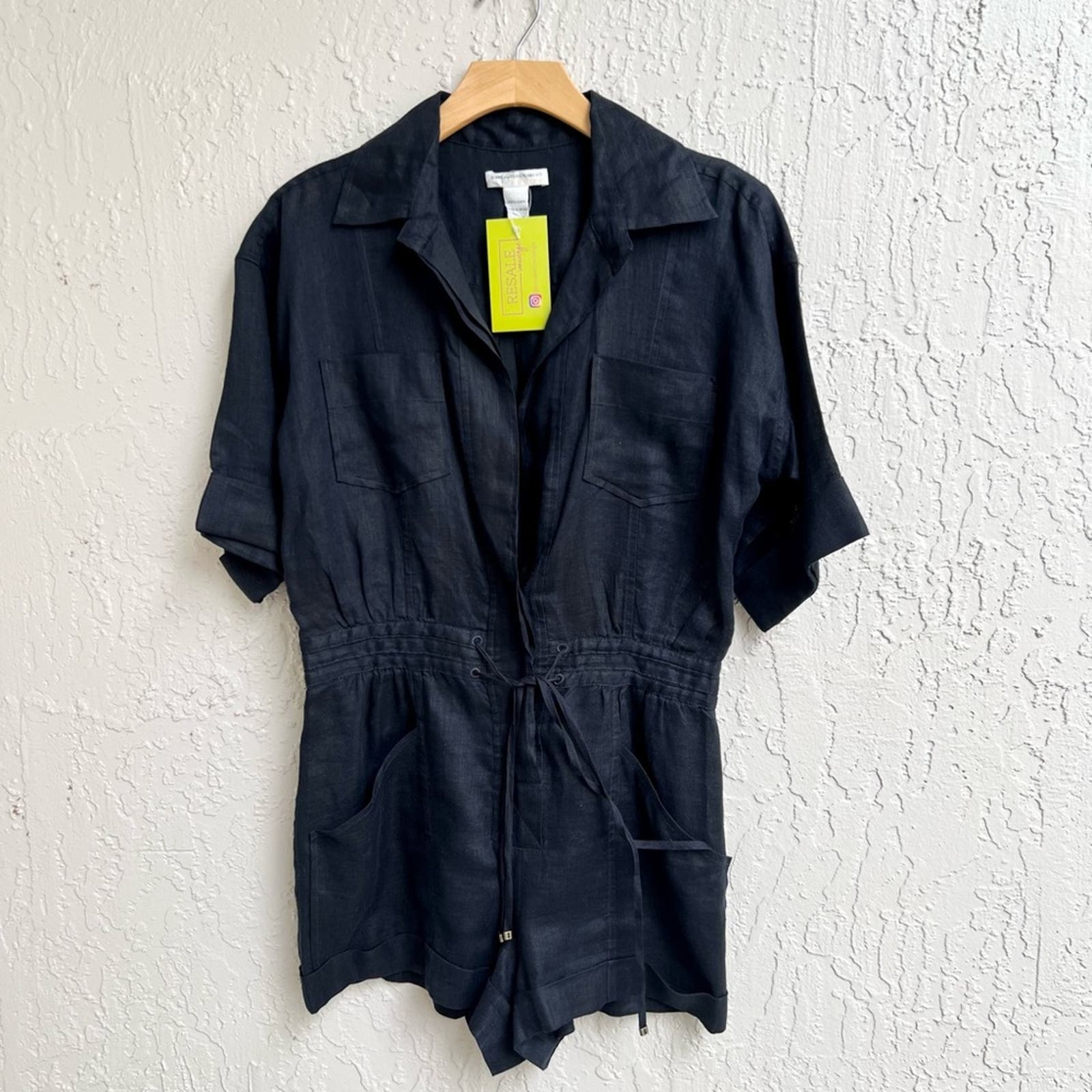 Diane Von Furstenberg black linen romper XS