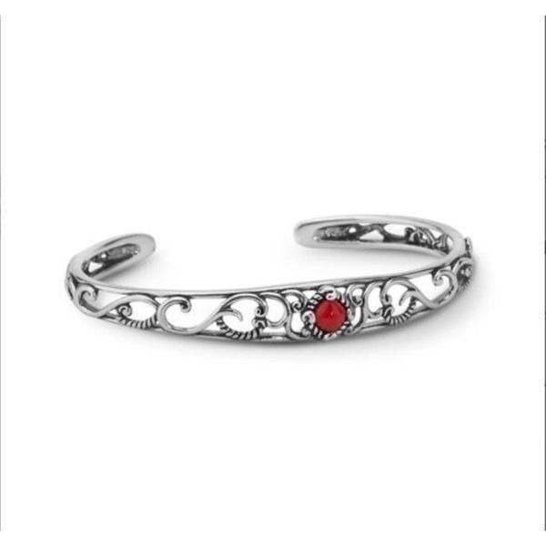 Carolyn Pollack Openwork Filigree Genuine Red Coral Cuff Bracelet~.925 SS