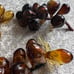 Vintage Amber hand blown glass grapes W/ Leave 7” Trio