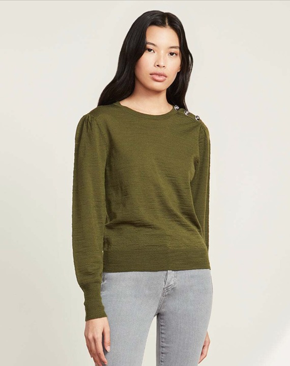 Veronica Beard Grayden Olive Green 100% Merino Wool Pullover Sweater Size XS