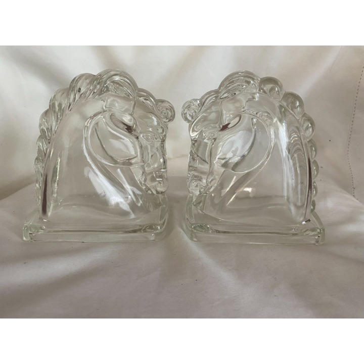 Vintage clear horse head bookends Mid Century modern sculptures