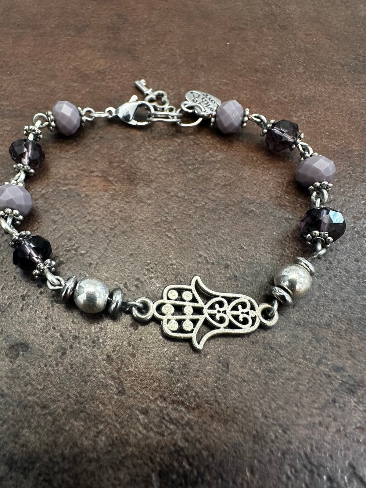 Silver and Purple Crystals Beaded Bracelet