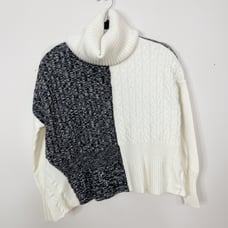 Karen Millen XSmall XS Cream Gray Mixed Knit Turtleneck Sweater Wool Side Split