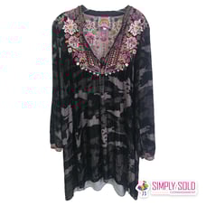 Johnny Was Women Embroidered Tunic Top Black Burnout Velvet Floral Silk S 380