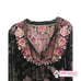 Johnny Was Women Embroidered Tunic Top Black Burnout Velvet Floral Silk S 380