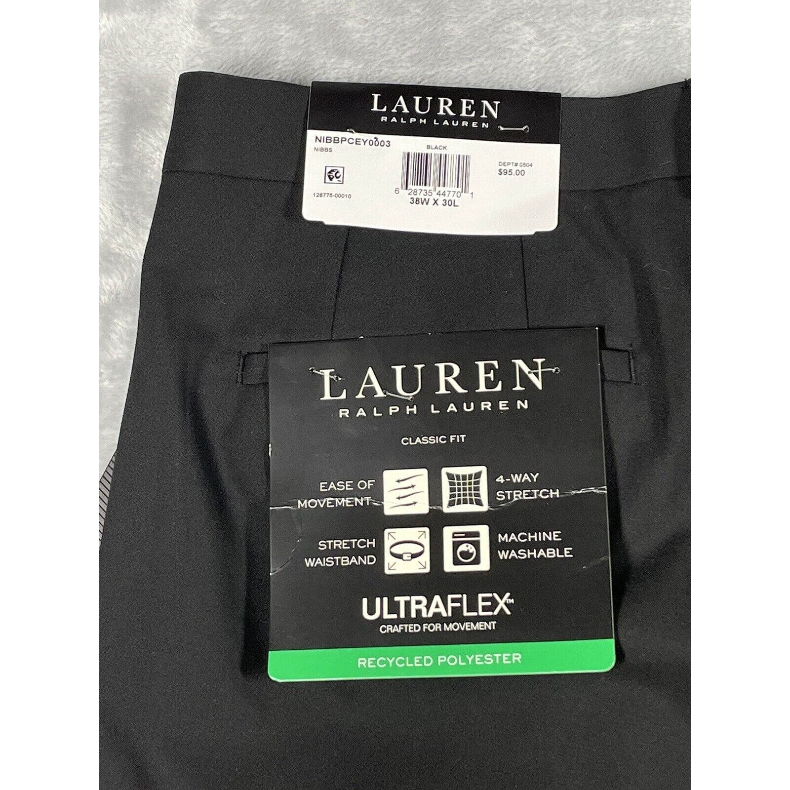 Lauren Ralph Lauren Dress Pants Mens Black 38x30 UltraFlex Pleated Cuffed New