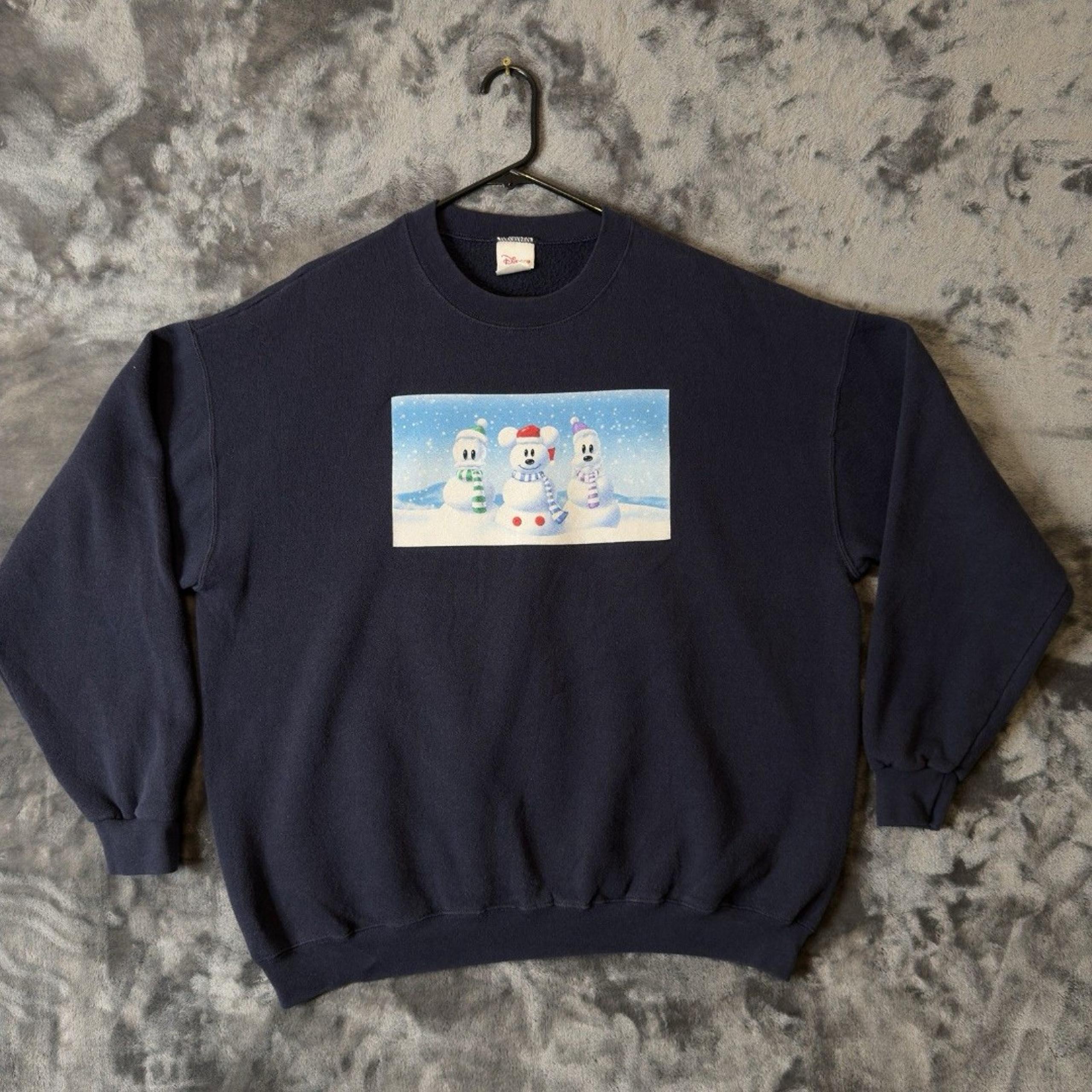 Vintage Disney Mickey Snowman Christmas Winter Sweatshirt Size X-Large