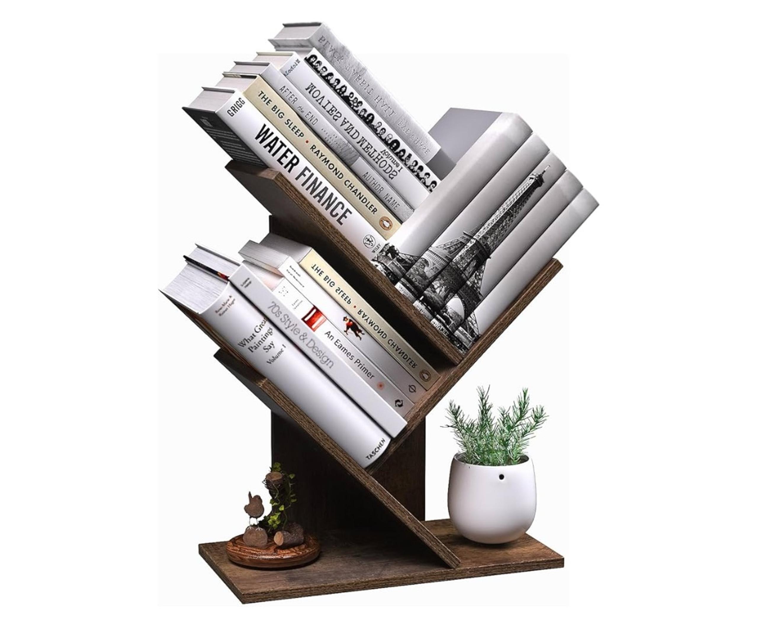 3 Tier Small Tree Bookshelf Desk Book Organizer Narrow Bookcases For Books Magaz