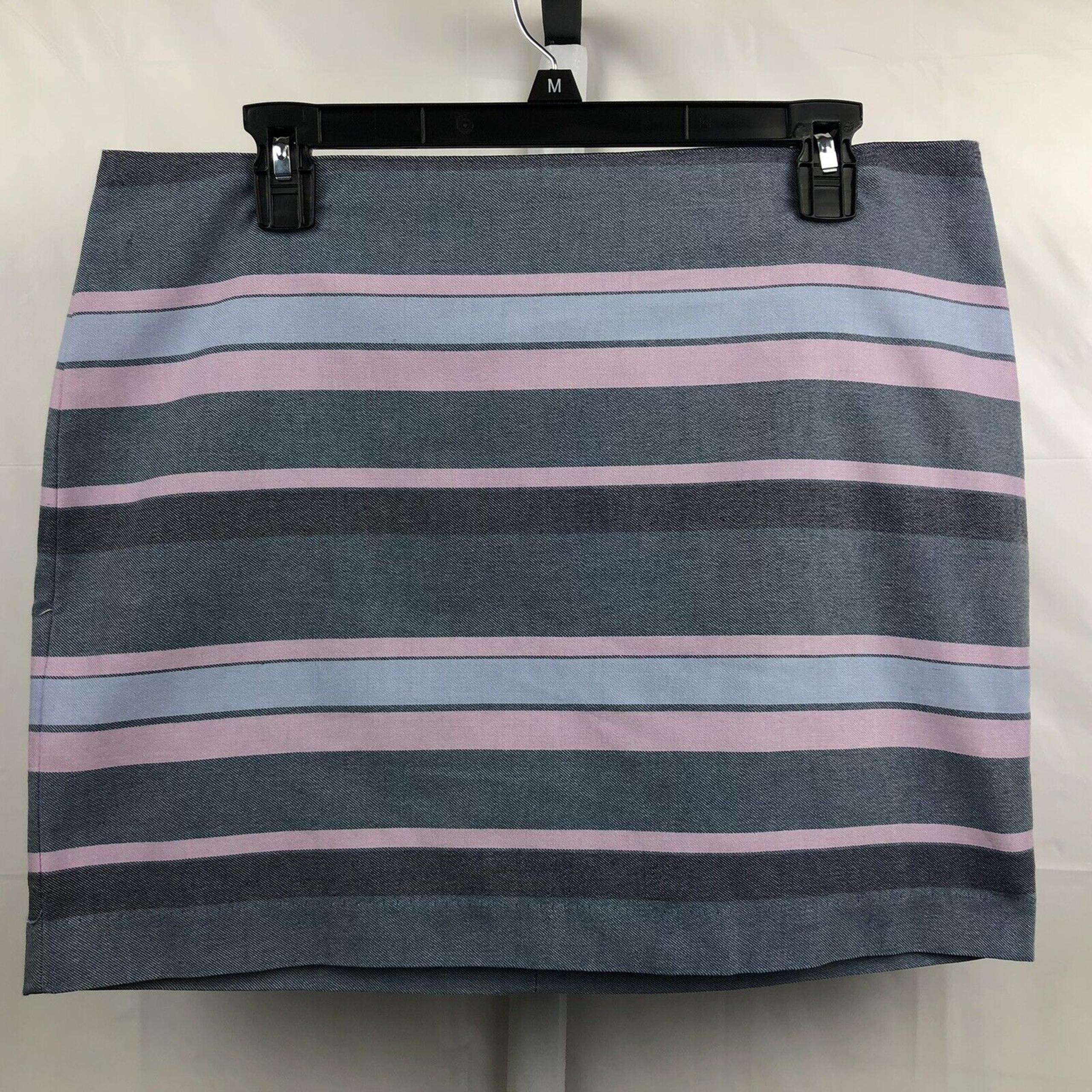 Gap Pencil Skirt Women 10 Purple Multi Stripe Fully Lined Stretch Cotton Blend