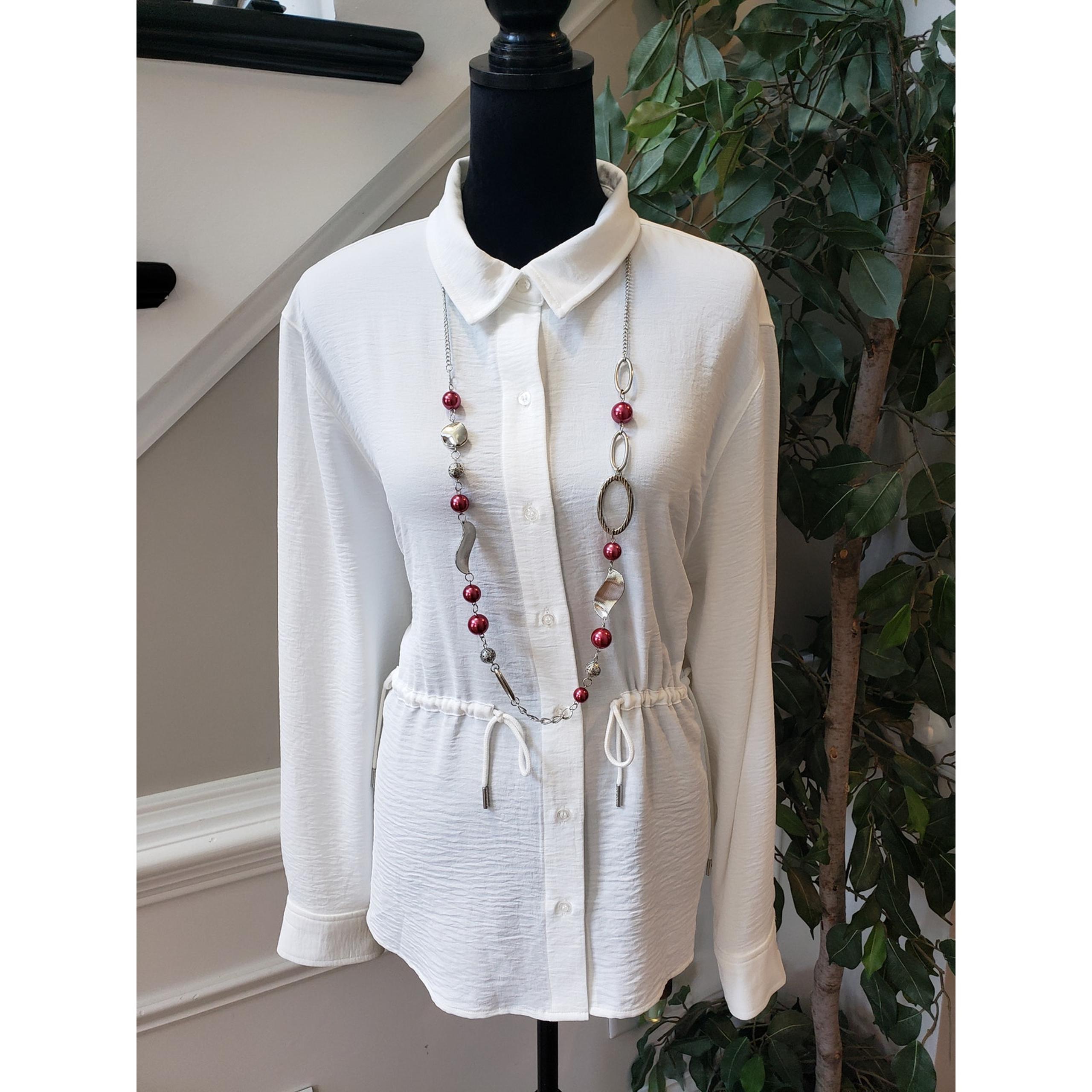 Calvin Klein Button Down Shirt Women's Size L White Solid Long Sleeve Collared