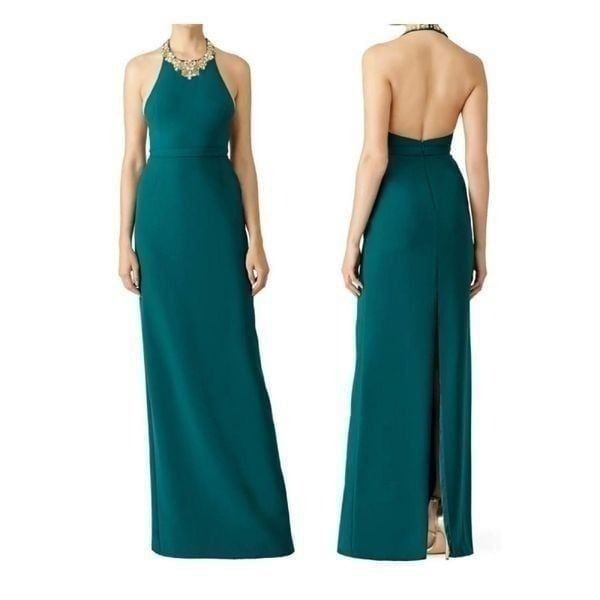 Marchesa Notte Green Beaded Crepe Gown Dress