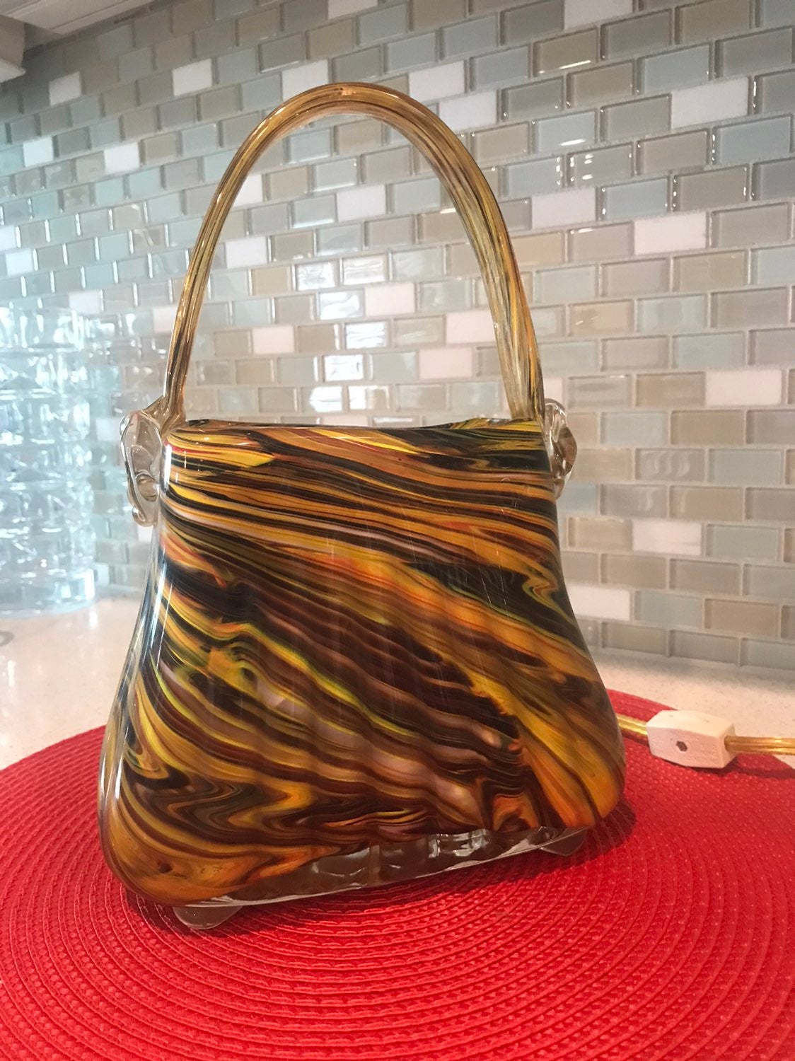Vintage Art Glass Purse Light
