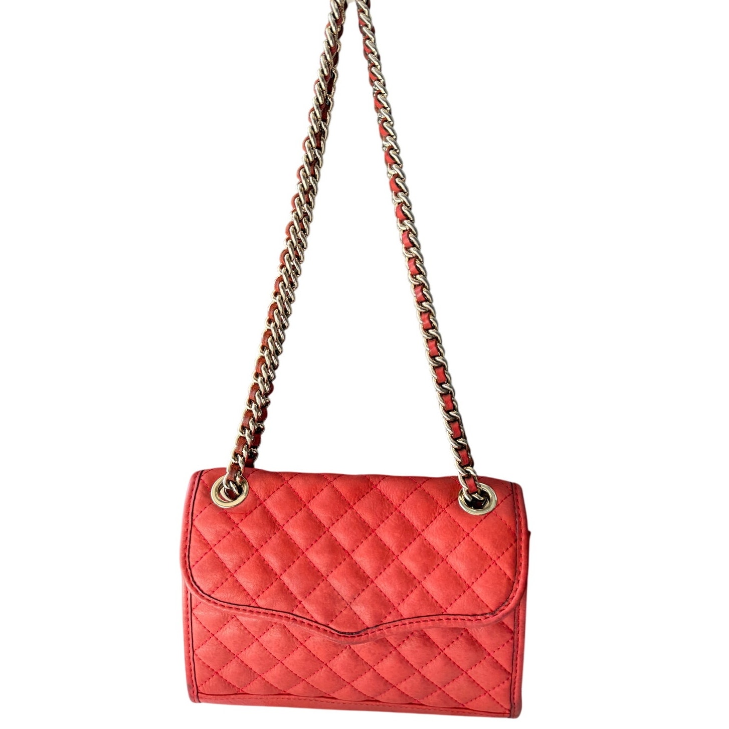 Rebecca Minkoff Small Quilted Shoulder Bag Reddish Orange Chain& Leather Strap