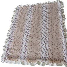 Max Daniel Baby Blanket Plush Brown Cream Snow Lynx Print Satin Ruffle USA MADE