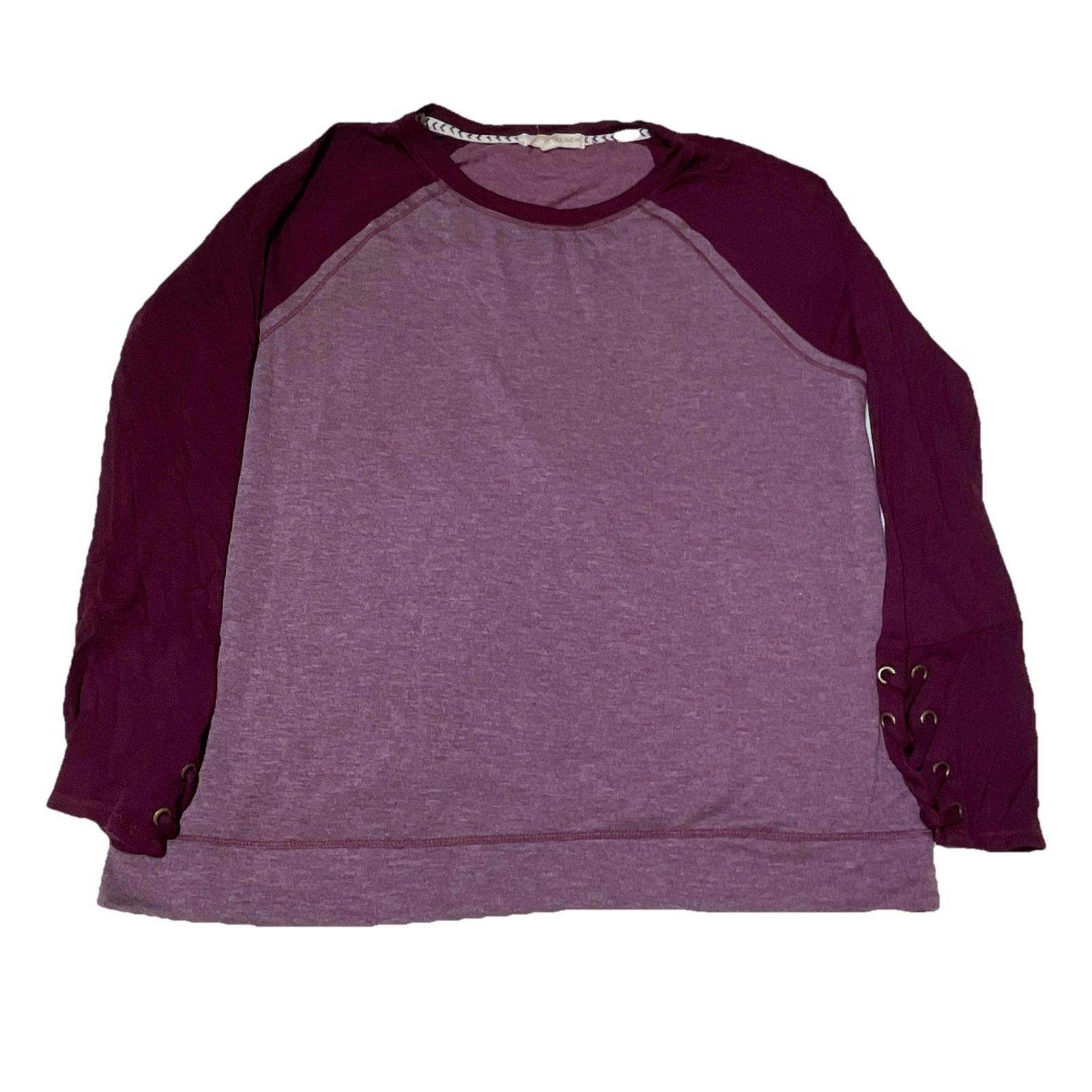 Rewind | XL Colorblock Maroon Pullover Top- Long Lace Up Sleeve cozy casual
