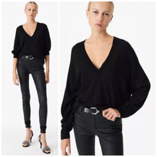 NWT IRO Haru V-Neck Sweater Top Pullover Black Wool Cashmere Loose Fit Draped XS