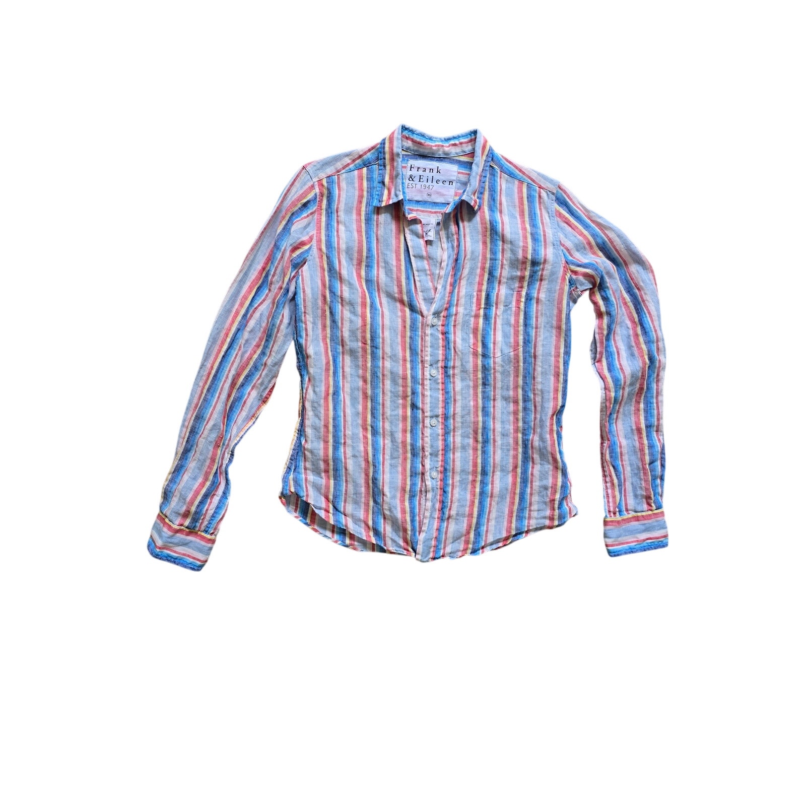 Frank & Eileen Barry Multi Color Stripe Classic Linen Button Front Shirt XS