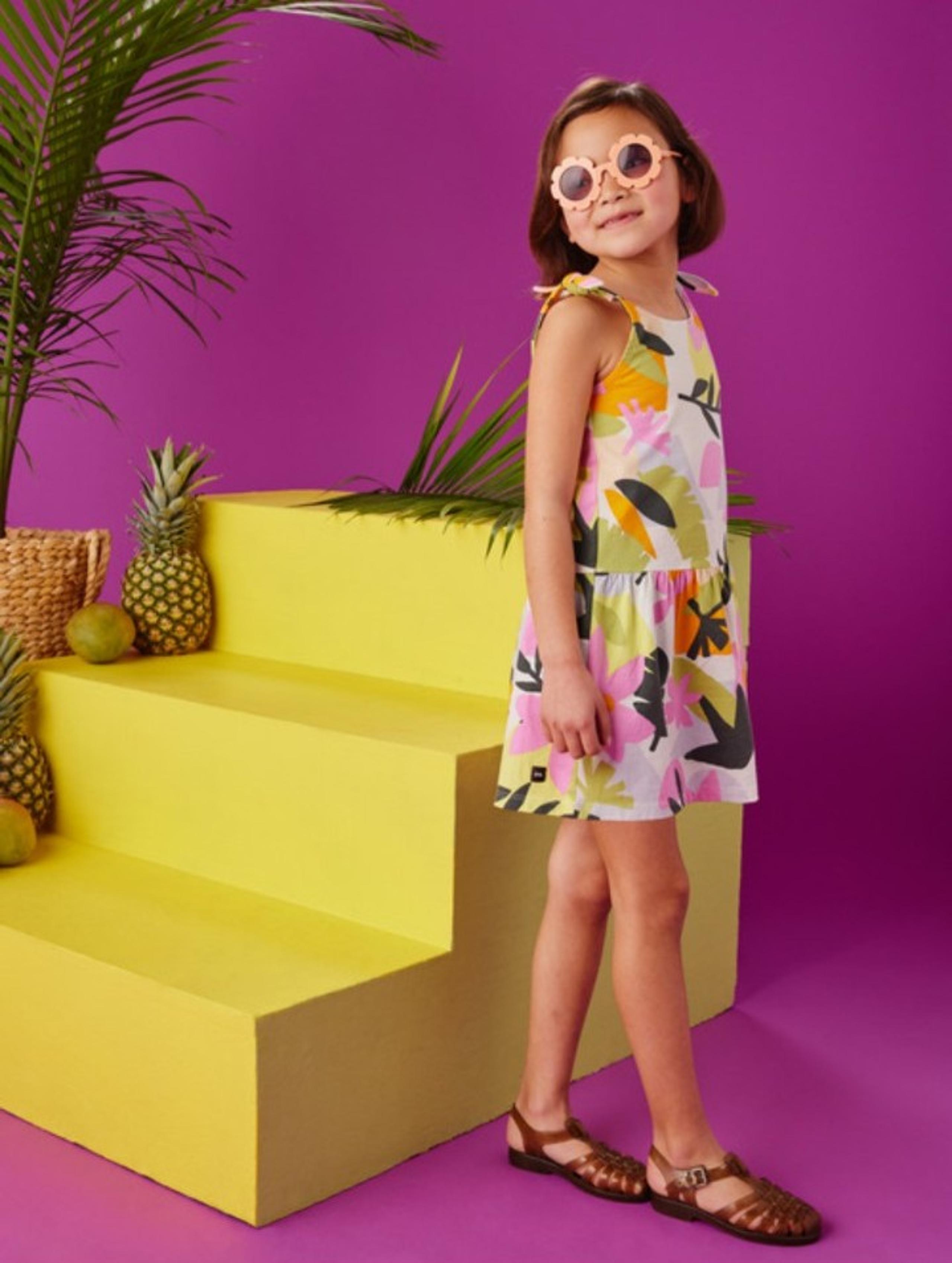 Girls tea collection sun dress tunic size 10 modern tropical floral