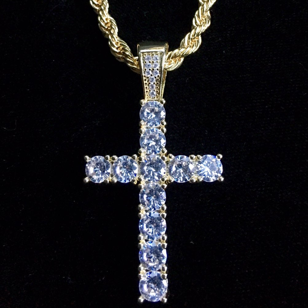 CROSS DIAMONDS CZ 18K GOLD CHAIN ITALY
