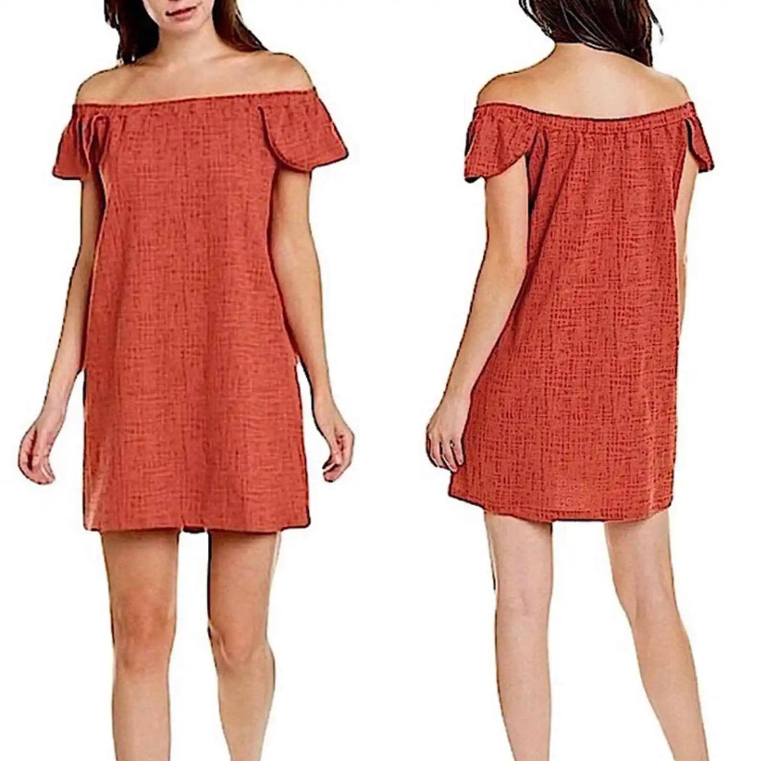 Madewell Eloise Off the Shoulder Flutter Sleeve Mini Dress Rust Womens Sz M