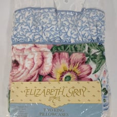 NIP Elizabeth Gray Ansley Park floral print King Size Pillowcases 180 thread ct