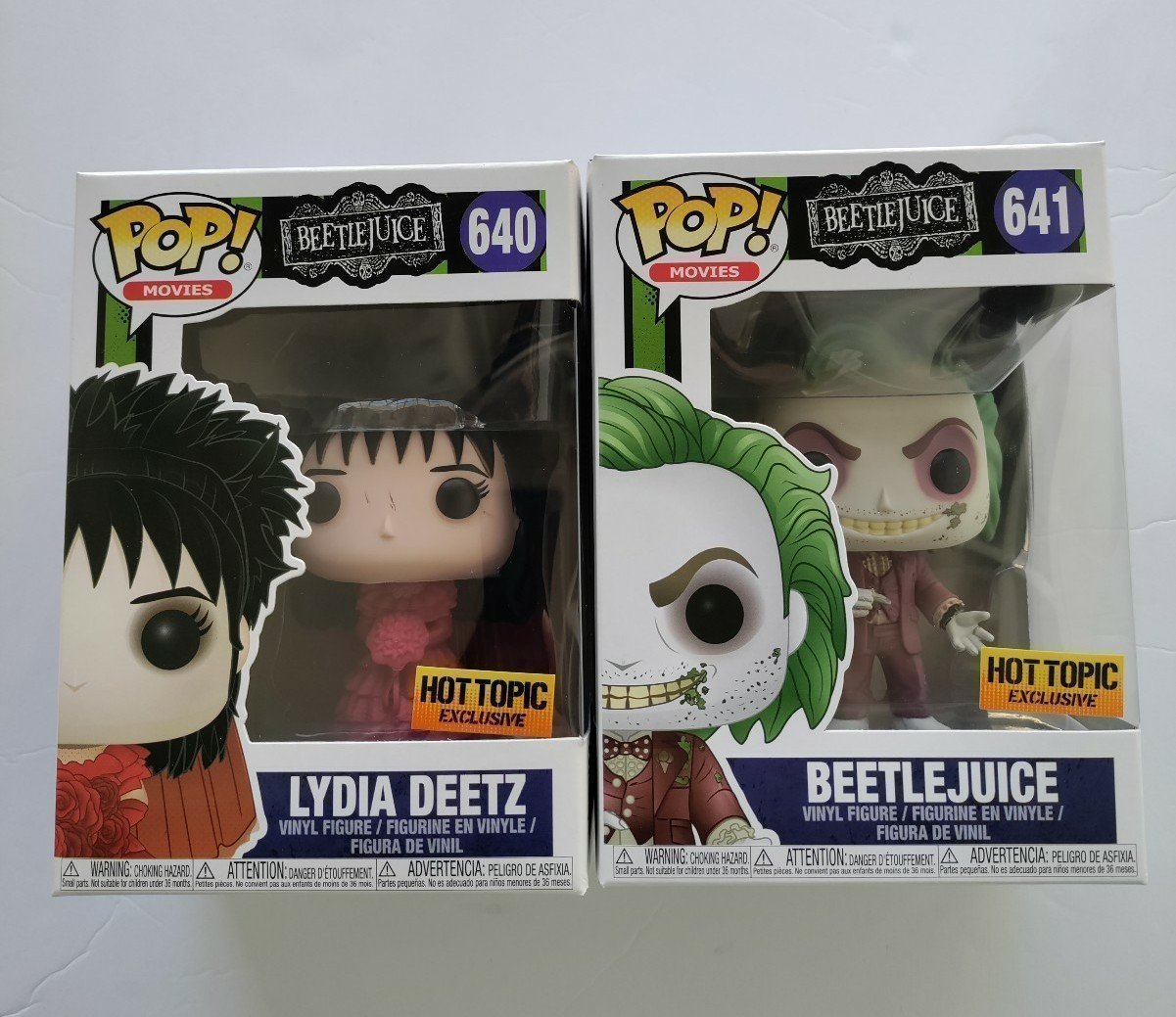 Beetlejuice #641 Lydia Deetz #640 Wedding set Funko Pops Hot Topic Exclusives