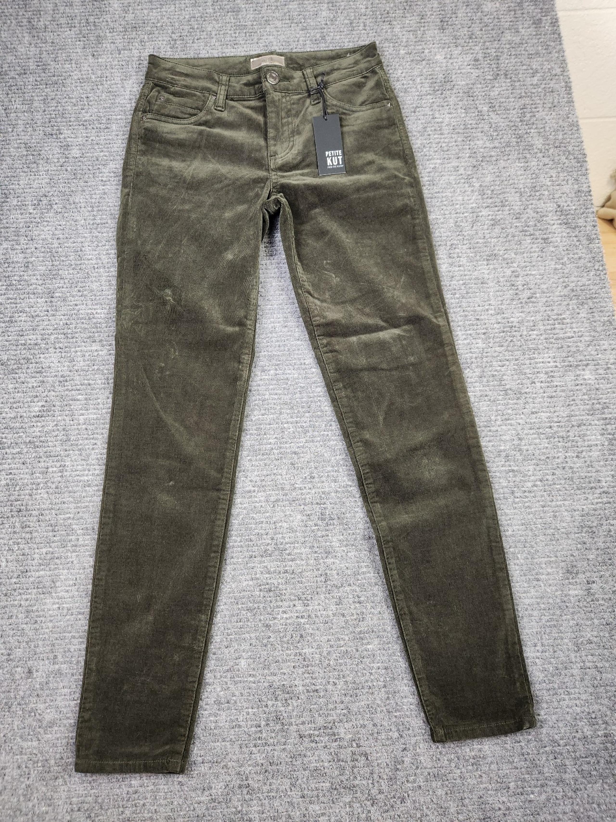 KUT From The Kloth Diana Skinny Corduroy Pants Womens 0 Olive Green NWT