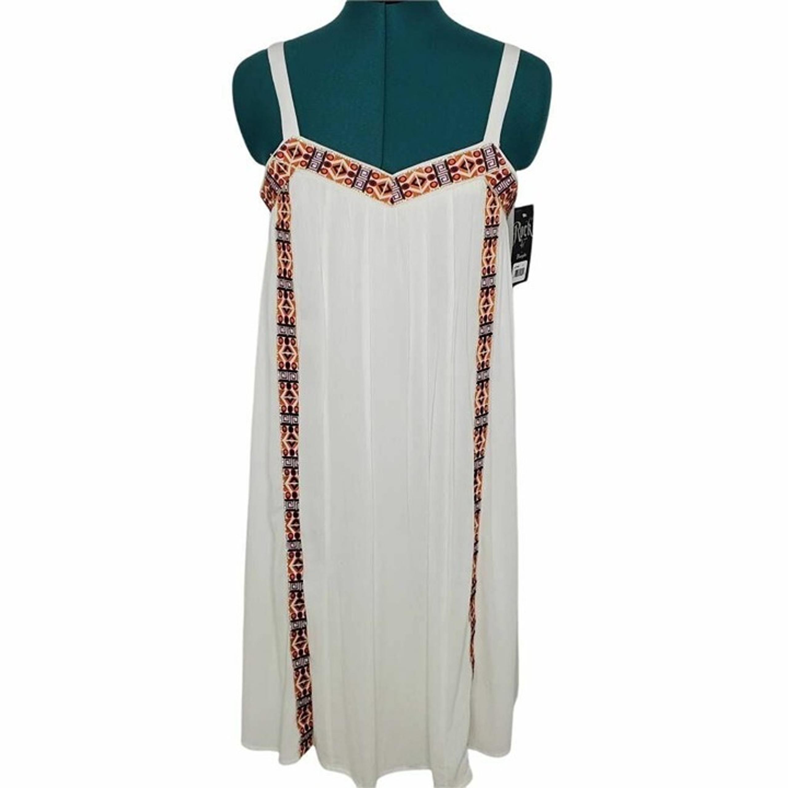 Rock 47 By Wrangler Womens Shift Dress Ivory Red Geometric Lined V Neck S New