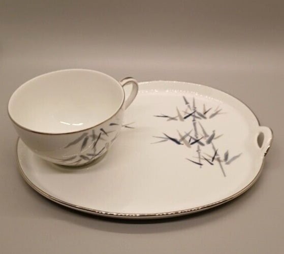 Set of 2 Noritake Bamboo Lunch Snack Plate and Tea Cup Set Porcelain Bone China