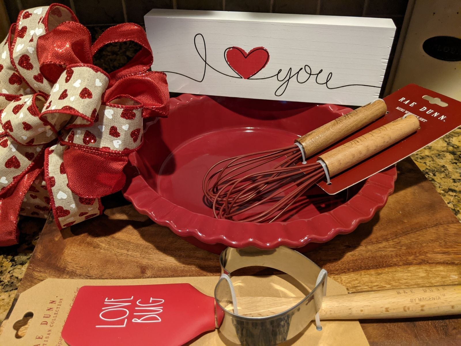 Rae Dunn Valentine Spatula, Cookie Cutter Set. Ceramic Cake/Cobbler Dish