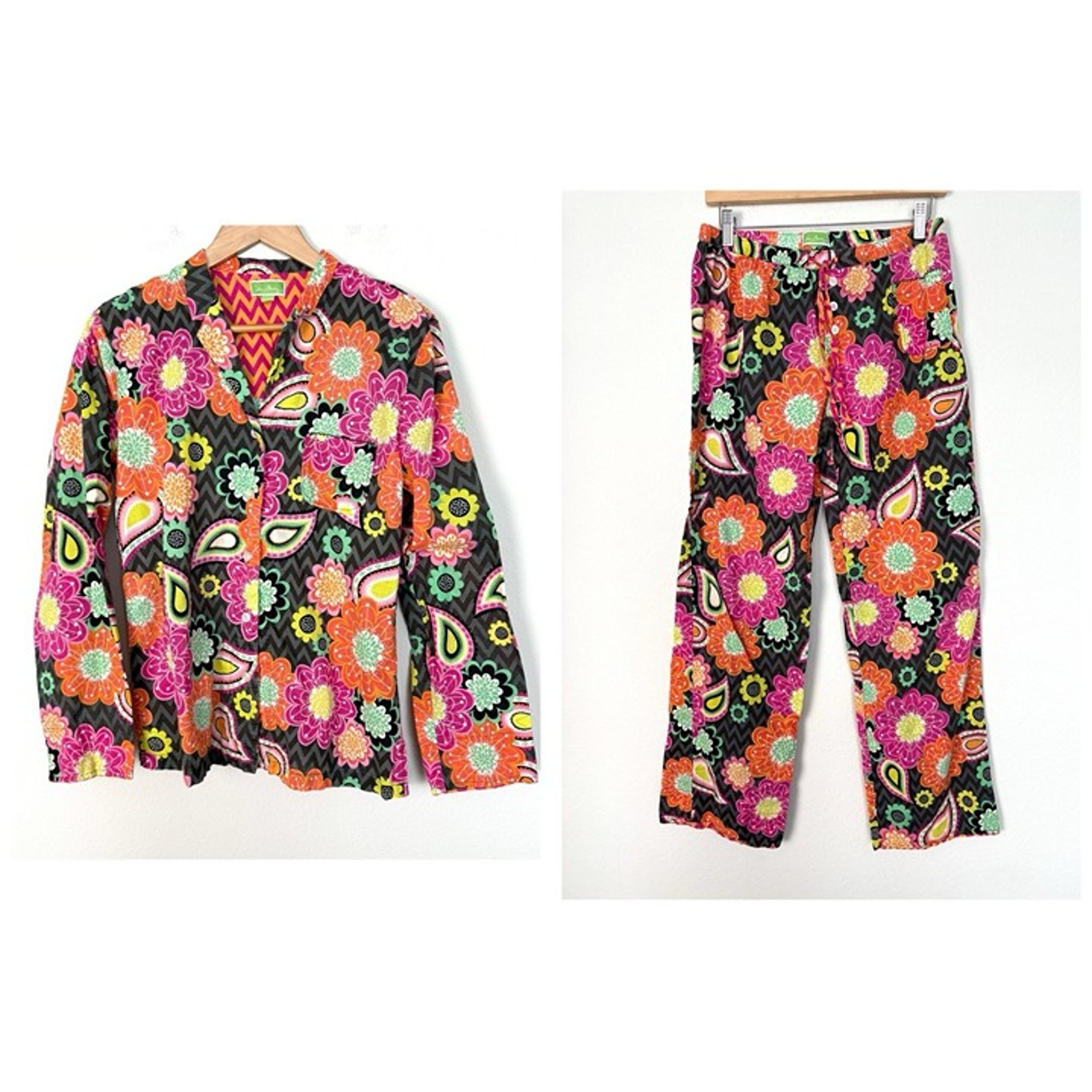 Vera Bradley Pajama Set Colorful Paisley Floral Womens Medium Classic Preppy