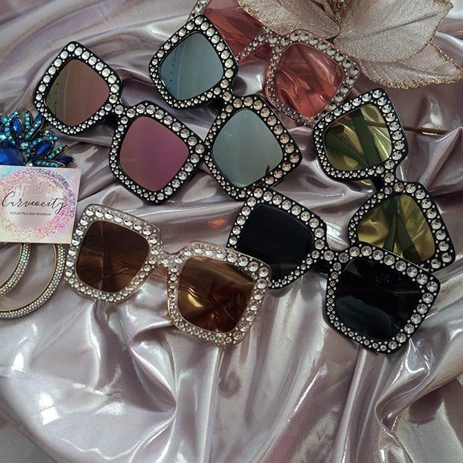 6 Pairs Women Sunglasses, Crystal Oversized Square Diamond Glitter Sunglasses