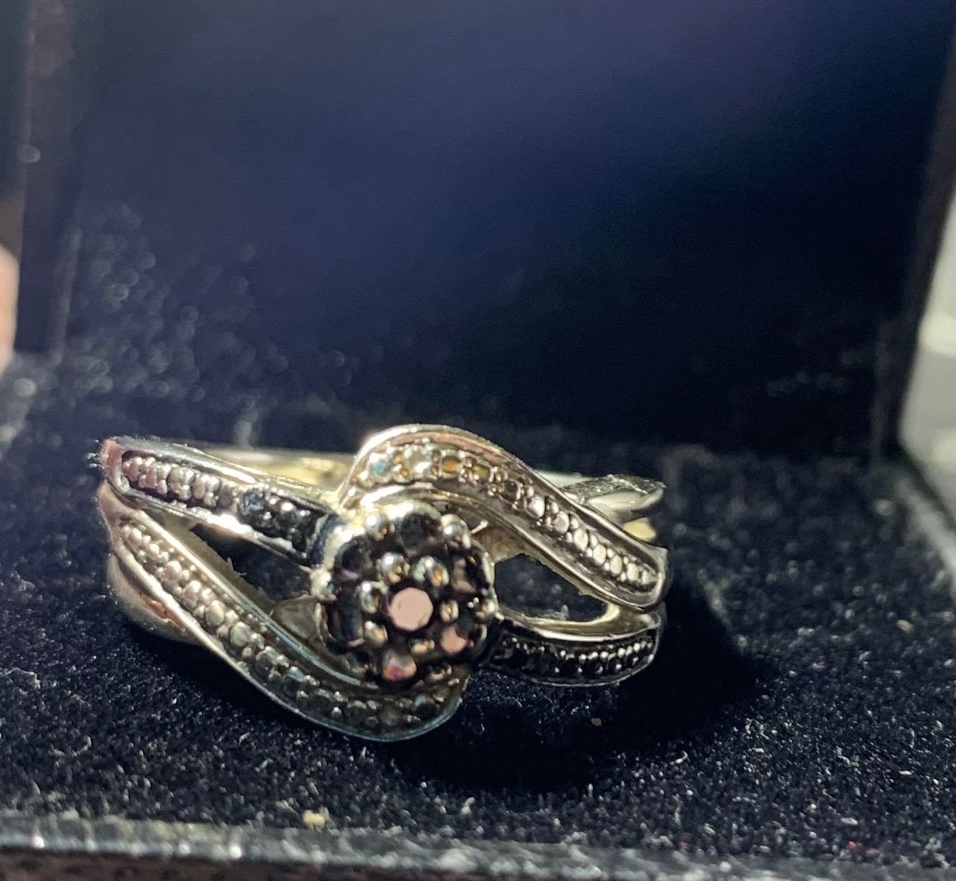 STERLING SILVER BLACK SAPPHIRE DIAMOND VINTAGE RING SIZE 7.5