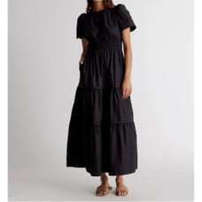 Quince Black Organic Cotton Tiered Maxi Dress sz XS Womens Pockets Poplin Fabric