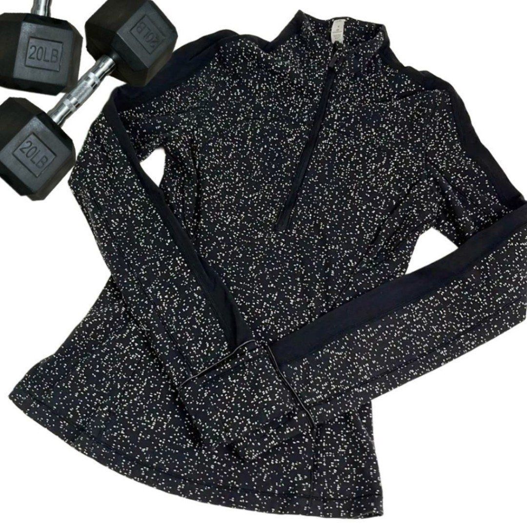 Lululemon Run Briskly 1/2 Zip Top Jacquard Black White Thumbholes #W3BVAS