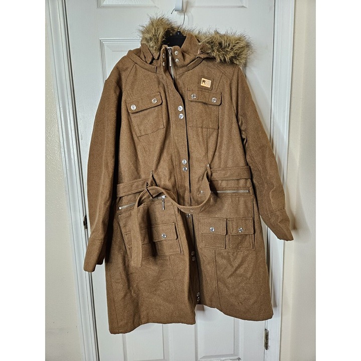 Rocawear Trench Retro Hip Hop 90s Hooded trench Coat Size 2XL Wool Blend Womens