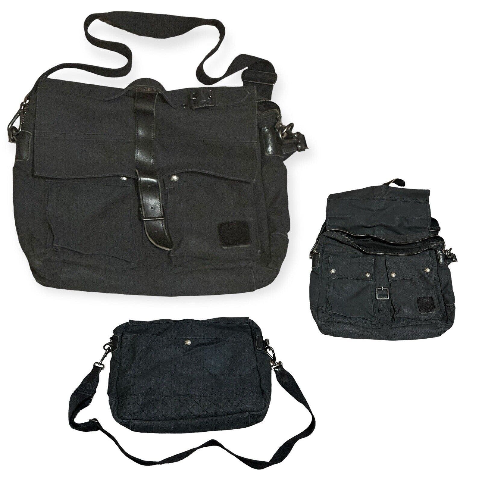 Polo Ralph Lauren Black Canvas Messenger Bag Sturdy Heavyweight Leather Strap