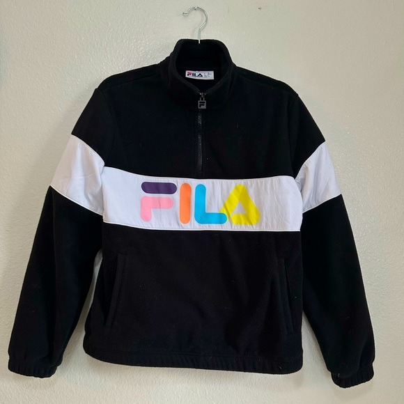 FILA Oversized sweatshirt black with colorful letters on white stripe