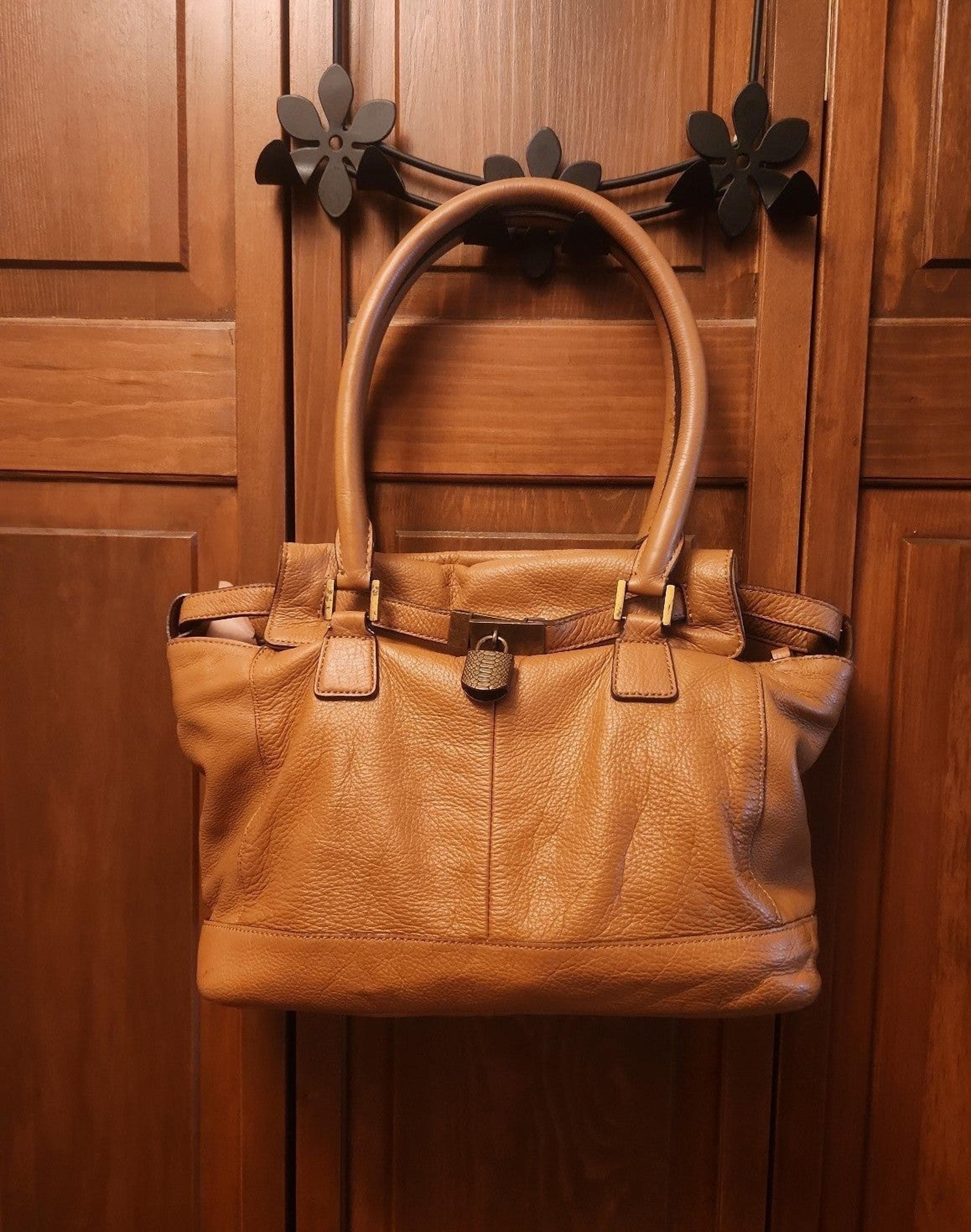 Large Tan Leather BCBGMAXAZRIA Shoulder Bag (80734)