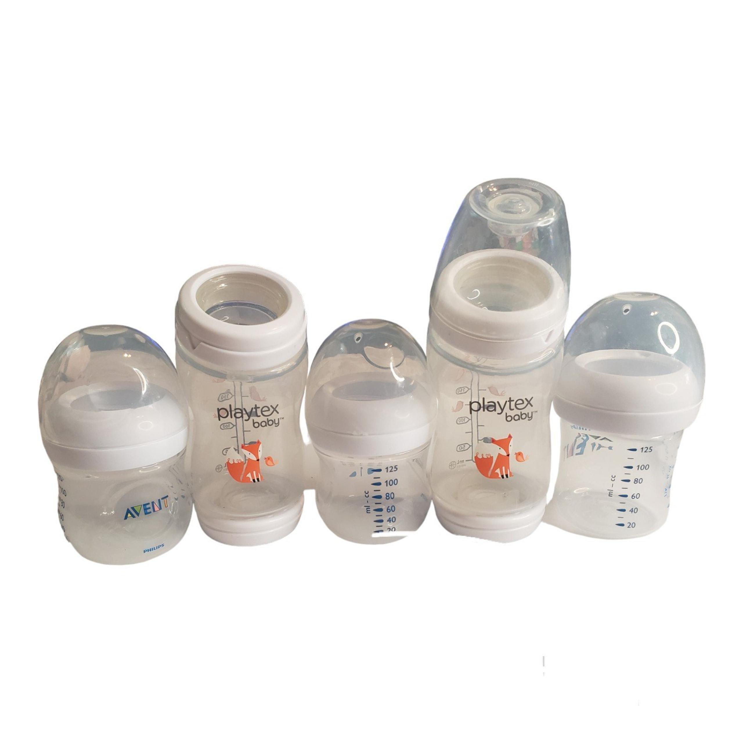 Philips AVENT Natural Baby 3 Bottles Only, 2 Playtex Baby Bottles I Lid Missin