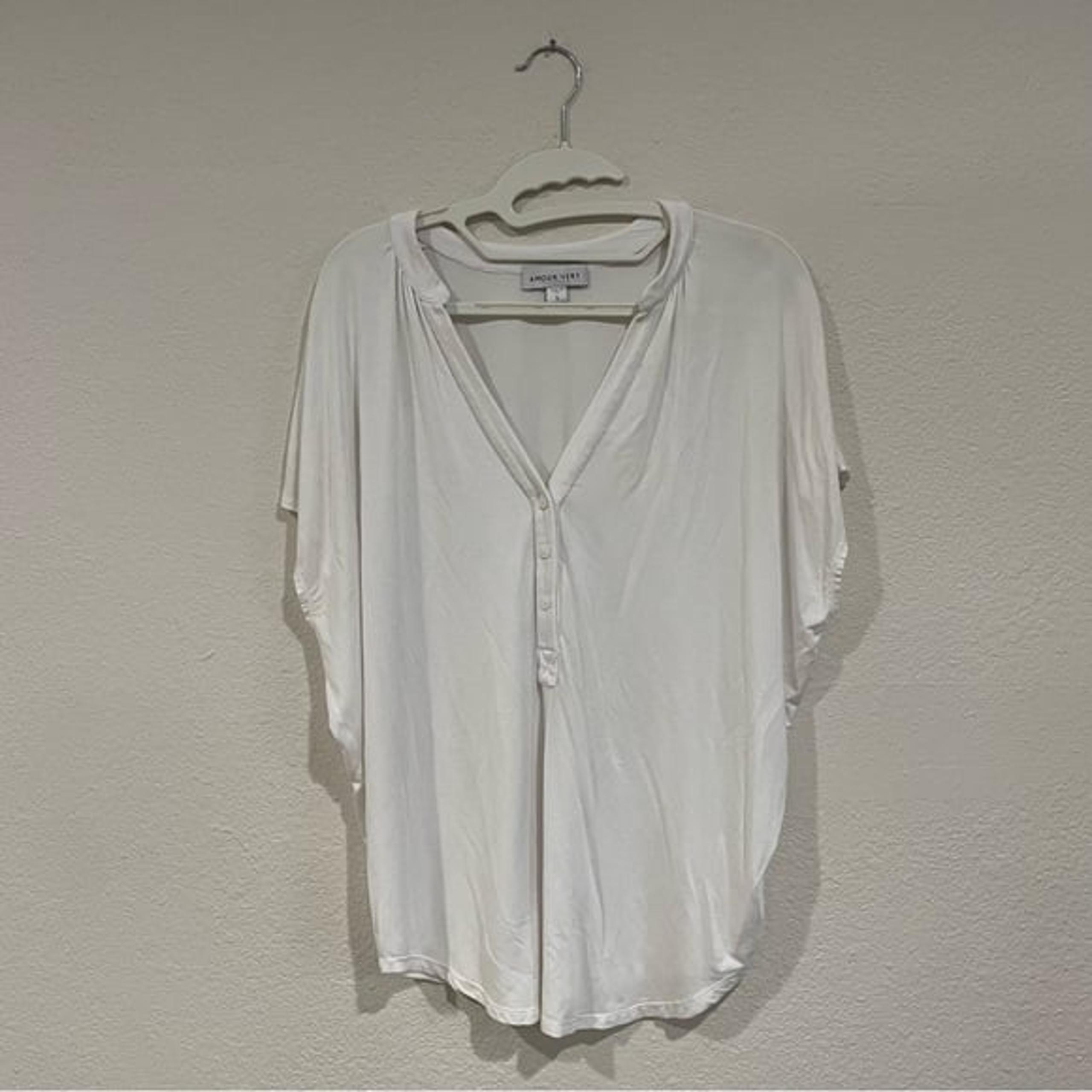 AMOUR VERT Women White Short Sleeve Cocoon Blouse Shirt Size Small