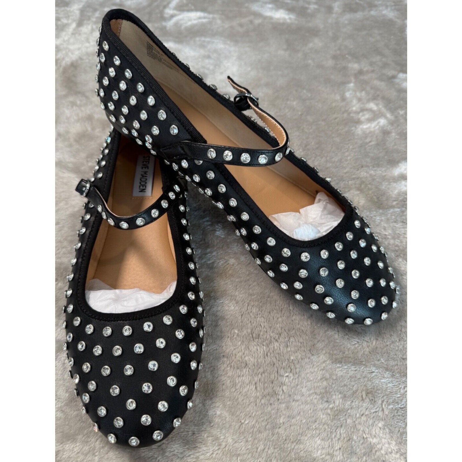 Steve Madden Vinetta Black Rhinestone Mary Jane Flats Womens Size 10 NEW