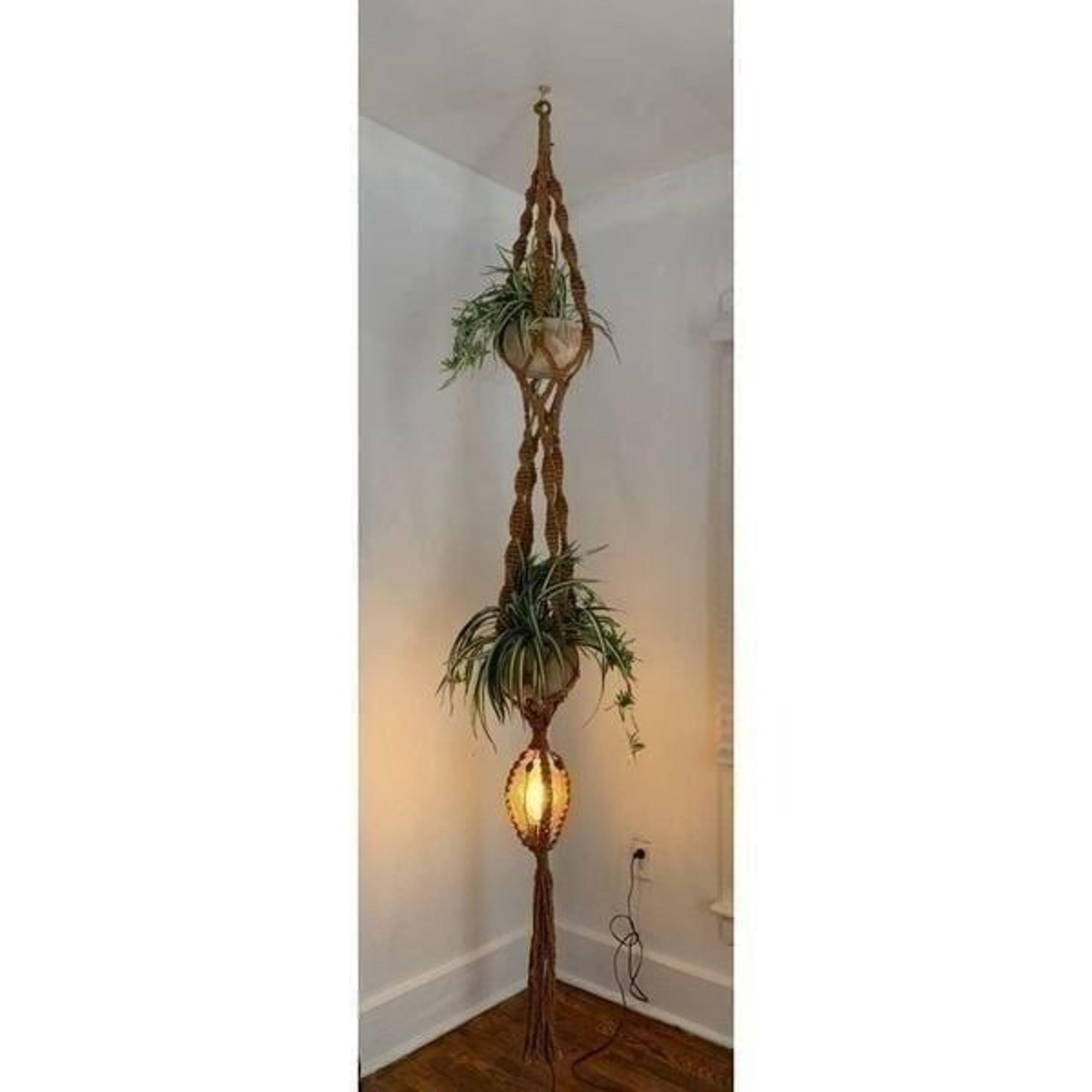 Vintage Mid Century Modern 9ft Hanging Macrame Light Plant Decor