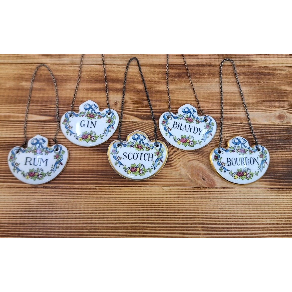 Set Of 5 Crown Staffordshire Decanter Liquor Bottle Labels