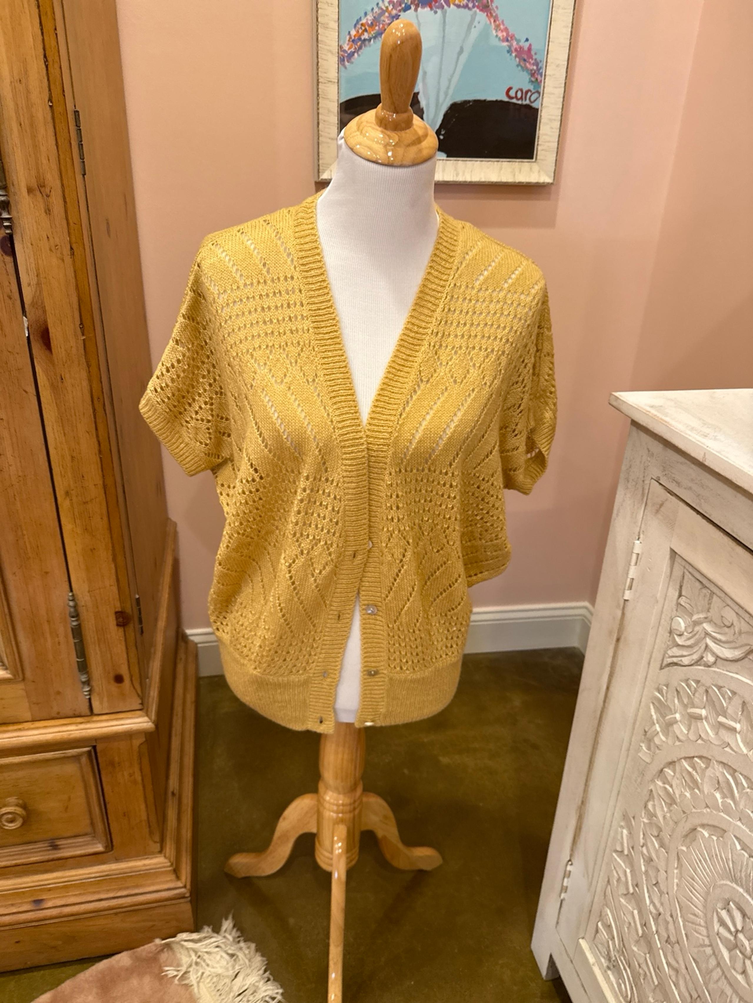 Lightweight short sleeve yellow cardigan