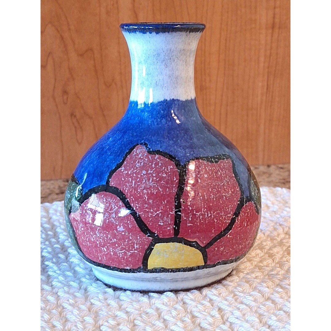 Vtg Handmade Redware Pottery Vase by Shicali El Salvador CA 2001 Floral Design