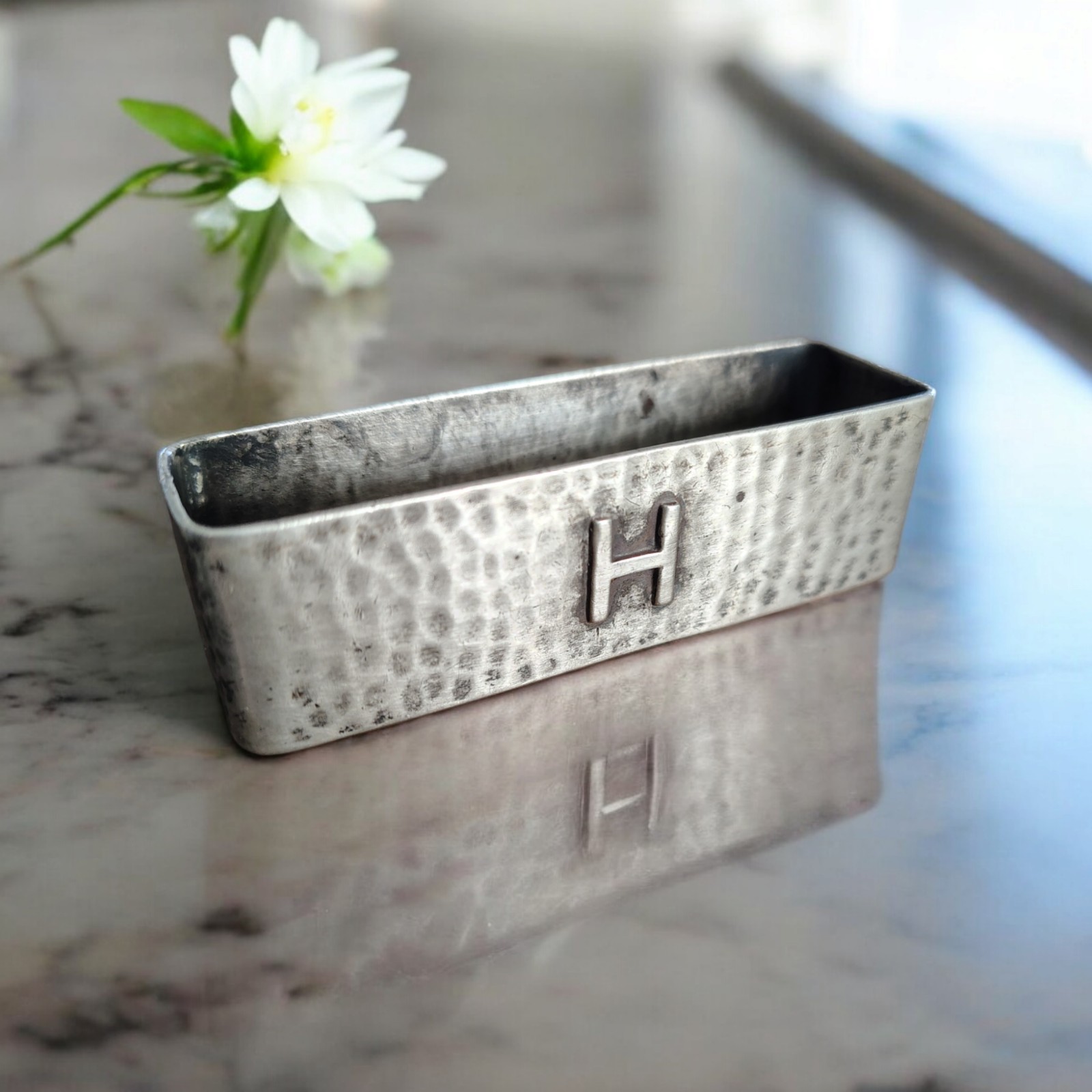Antique Lebolt Hand Hammered Sterling Silver Napkin Ring with 'H' Monogram