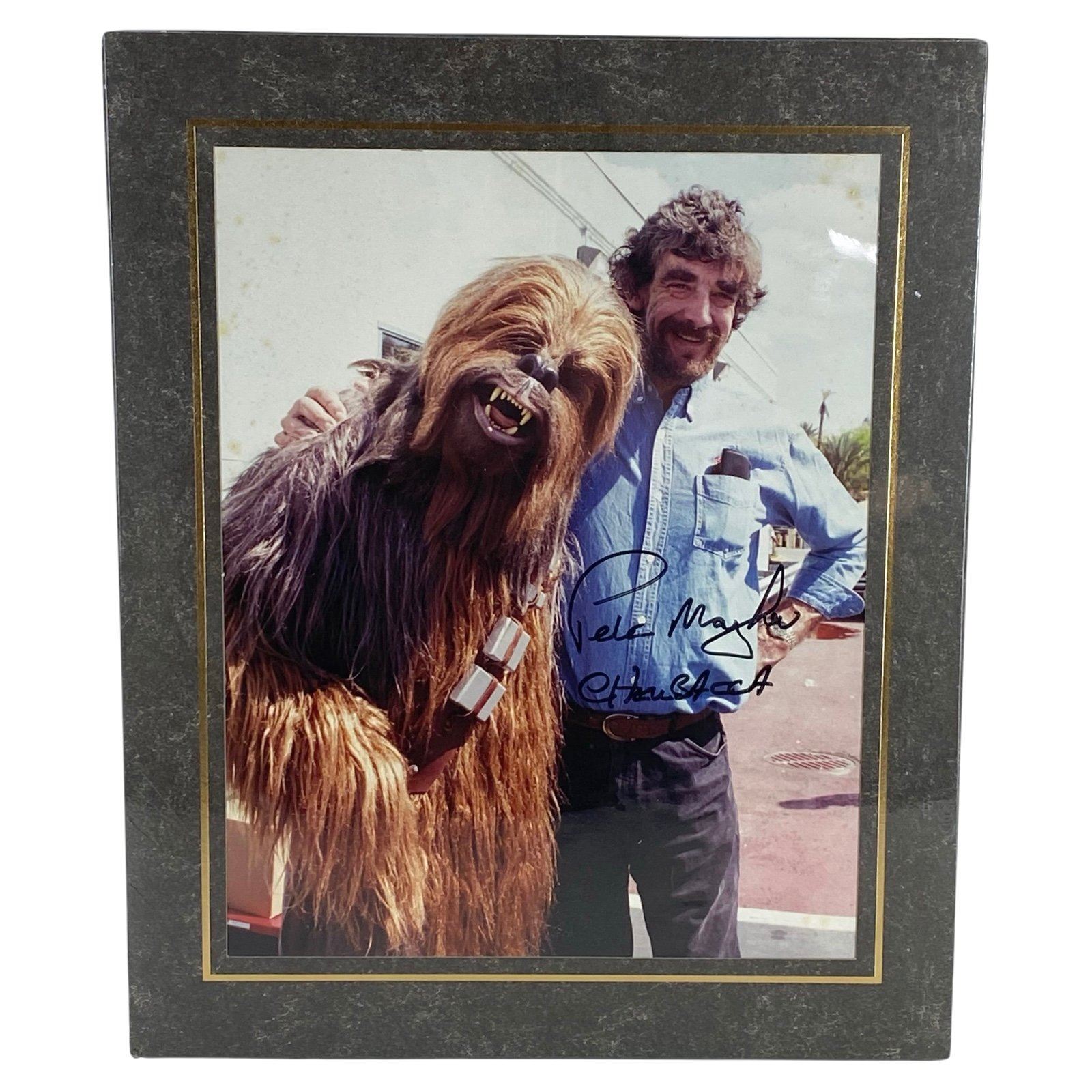 Peter Mayhew Autographed Photo Chewbacca Holding Costume Rare